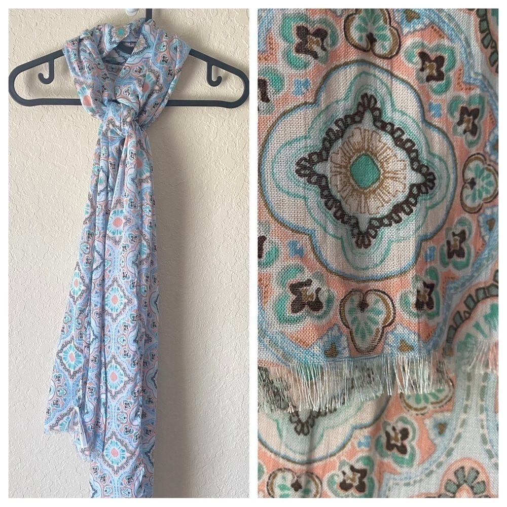 Talbots | Women's Boho Colorful 100% Viscose Fringe Scarf Blue PInk